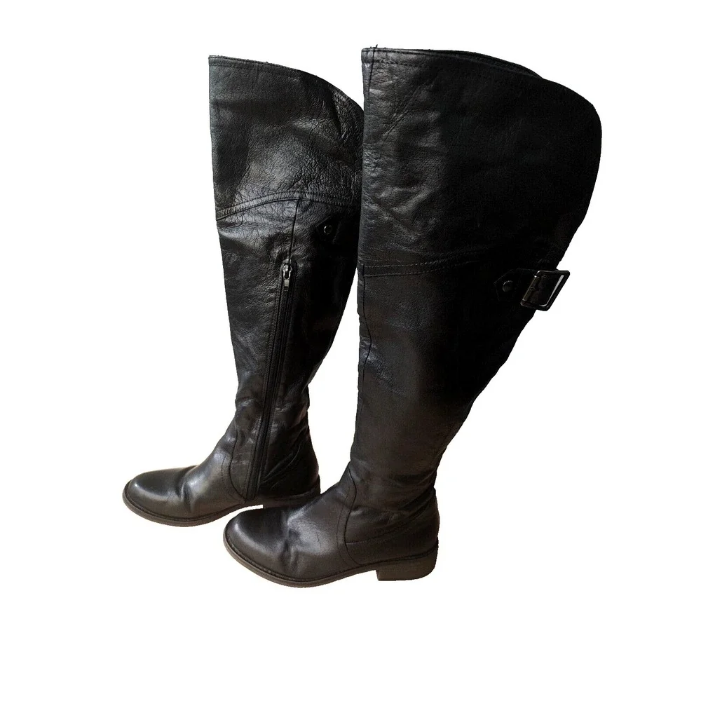 Steve Madden OTK Over Knee Women's Black Leather Boot Size 6M‎ 4441 *